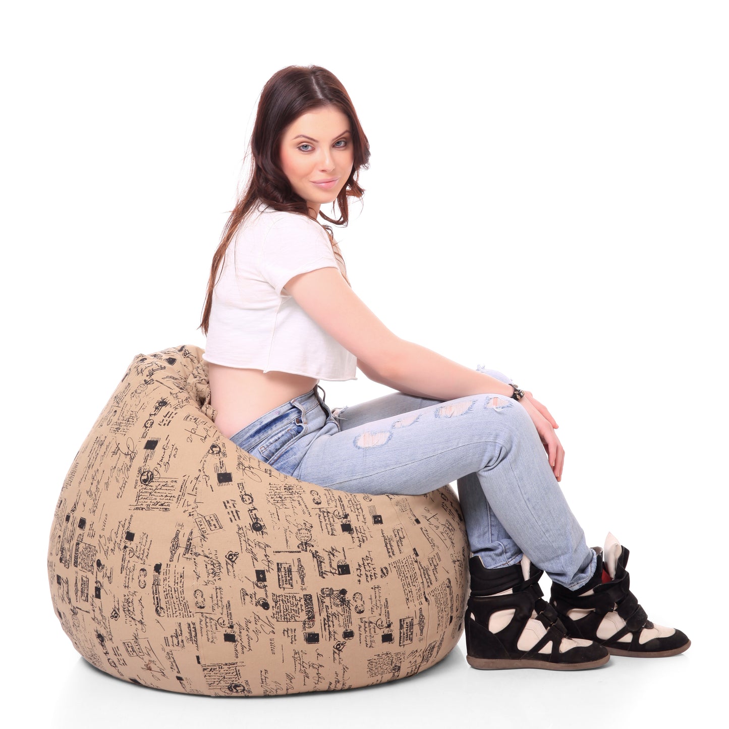 Style Homez Classic Premium Cotton Canvas Abstract Printed Bean Bag XL Size Filled with Beans Fillers