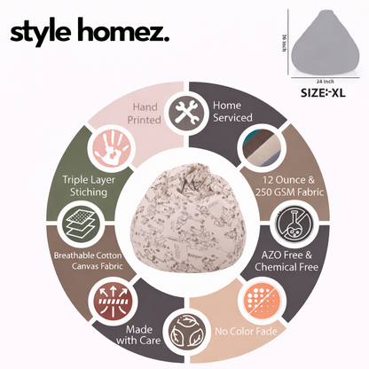 Style Homez Classic Premium Cotton Canvas Abstract Printed Bean Bag XL Size Filled with Beans Fillers