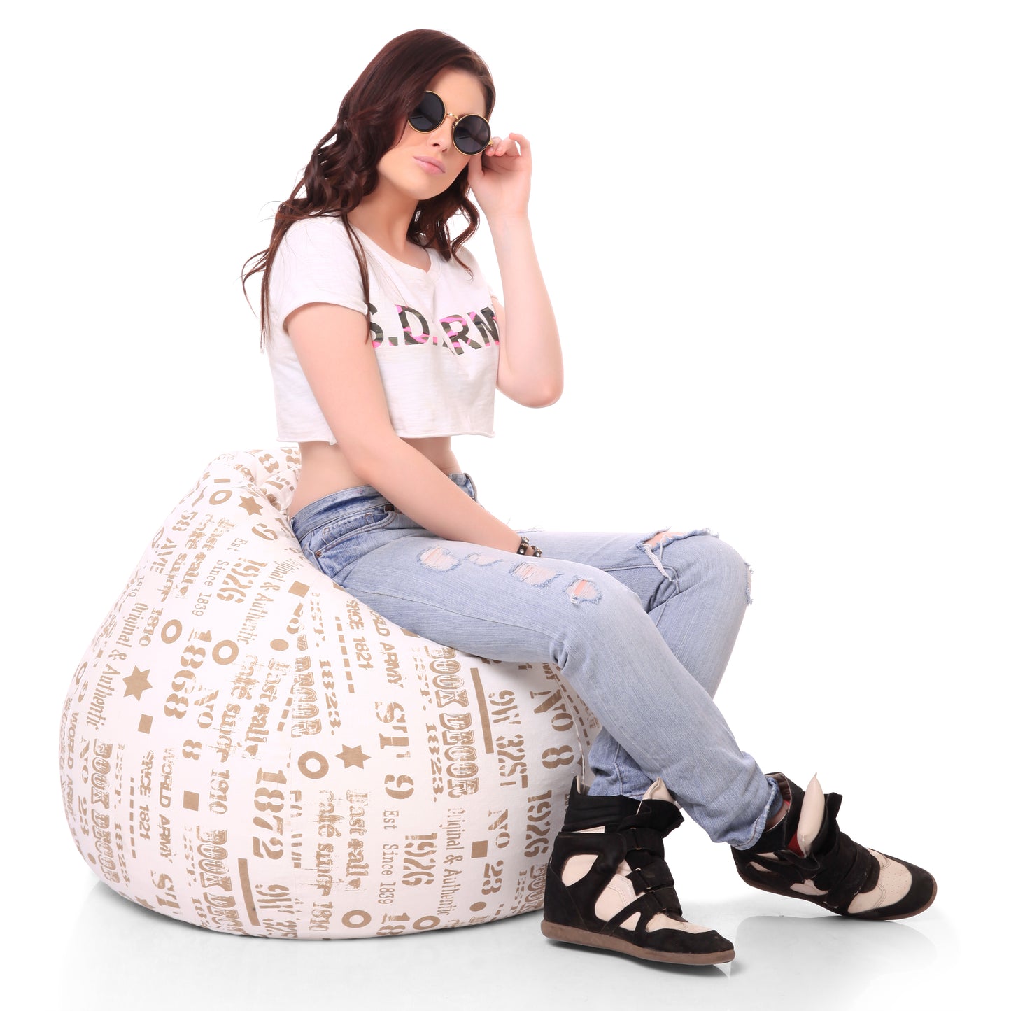 Style Homez Classic Premium Cotton Canvas Abstract Printed Bean Bag XL Size Filled with Beans Fillers