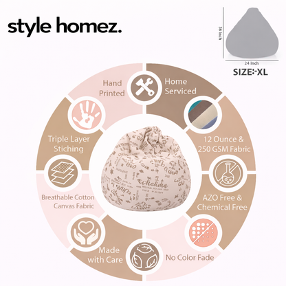 Style Homez Classic Premium Cotton Canvas Abstract Printed Bean Bag XL Size Filled with Beans Fillers