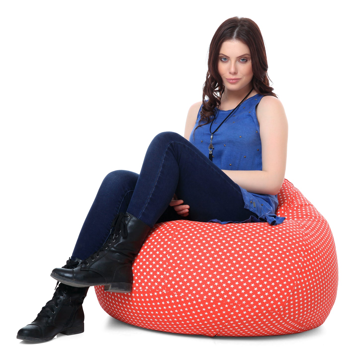 Style Homez Classic Premium Cotton Canvas Star Printed Bean Bag XL Size Filled with Beans Fillers