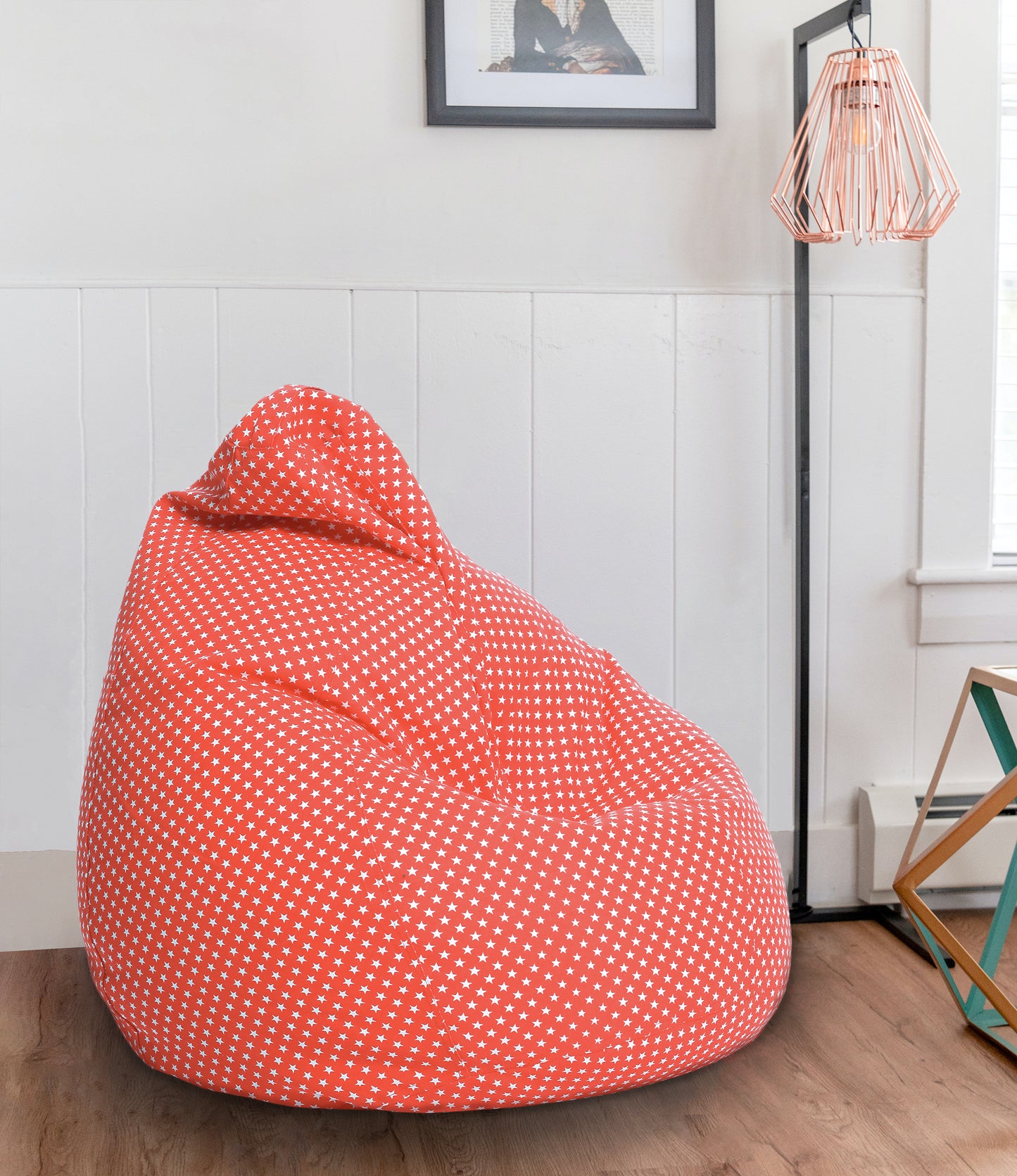 Style Homez Classic Premium Cotton Canvas Star Printed Bean Bag XL Size Filled with Beans Fillers