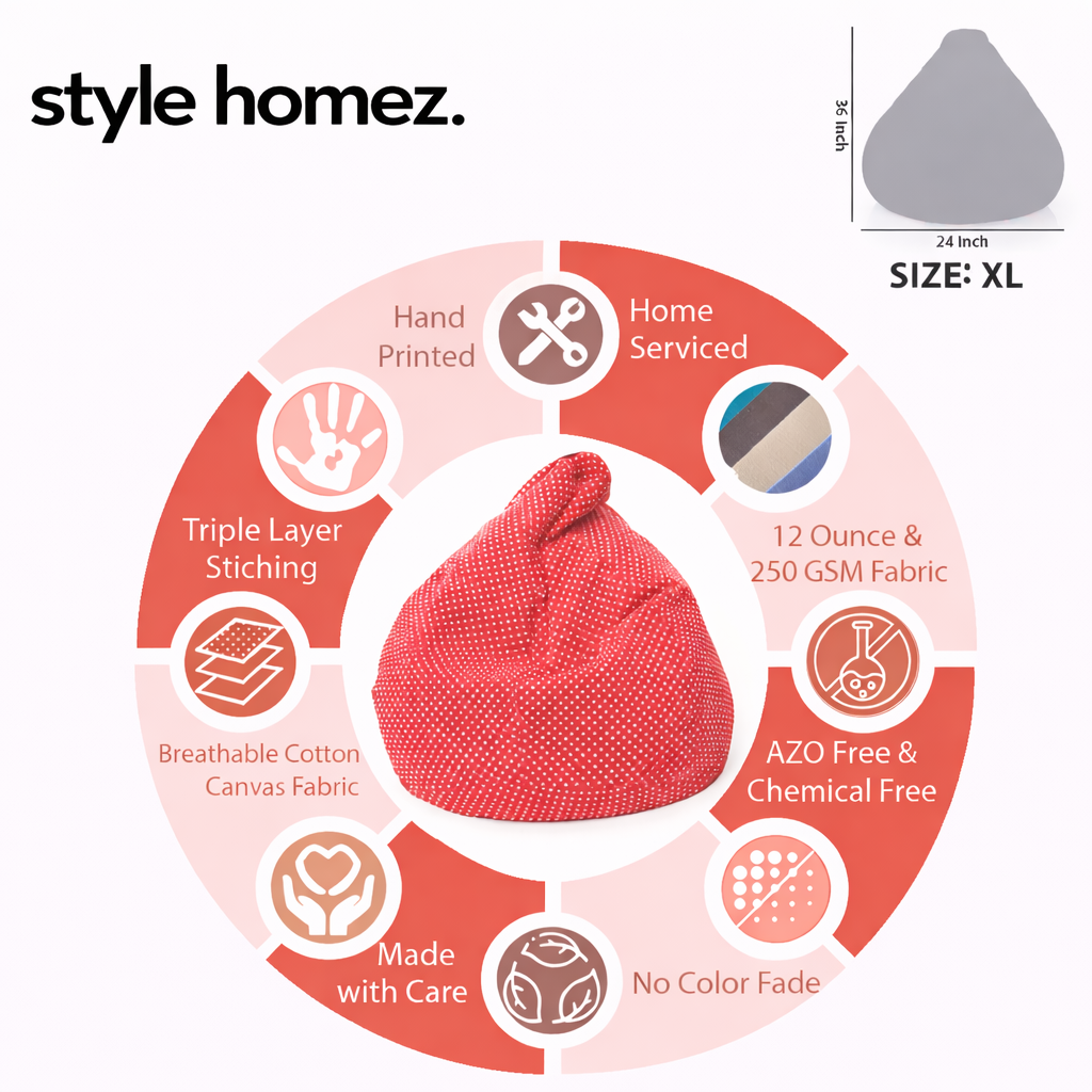 Style Homez Classic Premium Cotton Canvas Star Printed Bean Bag XL Size Filled with Beans Fillers
