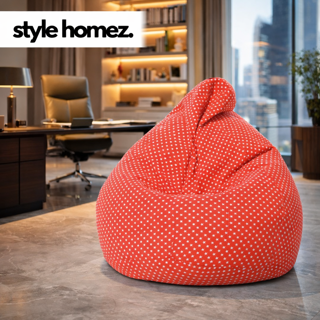 Style Homez Classic Premium Cotton Canvas Star Printed Bean Bag XL Size Filled with Beans Fillers