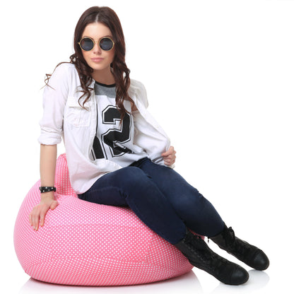 Style Homez Classic Premium Cotton Canvas Polka Dots Printed Bean Bag XL Size Filled with Beans Fillers