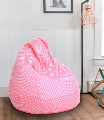 Style Homez Classic Premium Cotton Canvas Polka Dots Printed Bean Bag XL Size Filled with Beans Fillers
