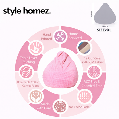 Style Homez Classic Premium Cotton Canvas Polka Dots Printed Bean Bag XL Size Filled with Beans Fillers