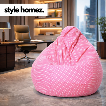 Style Homez Classic Premium Cotton Canvas Polka Dots Printed Bean Bag XL Size Filled with Beans Fillers