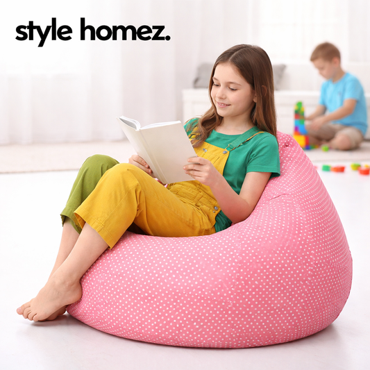 Style Homez Classic Premium Cotton Canvas Polka Dots Printed Bean Bag XL Size Filled with Beans Fillers