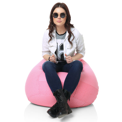 Style Homez Classic Premium Cotton Canvas Polka Dots Printed Bean Bag XL Size Filled with Beans Fillers