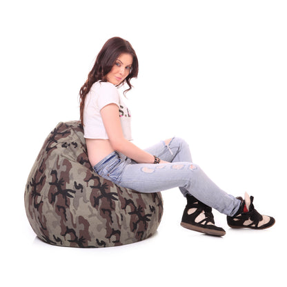 Style Homez Classic Premium Cotton Canvas Camouflage Printed Bean Bag XL Size Filled with Beans Fillers