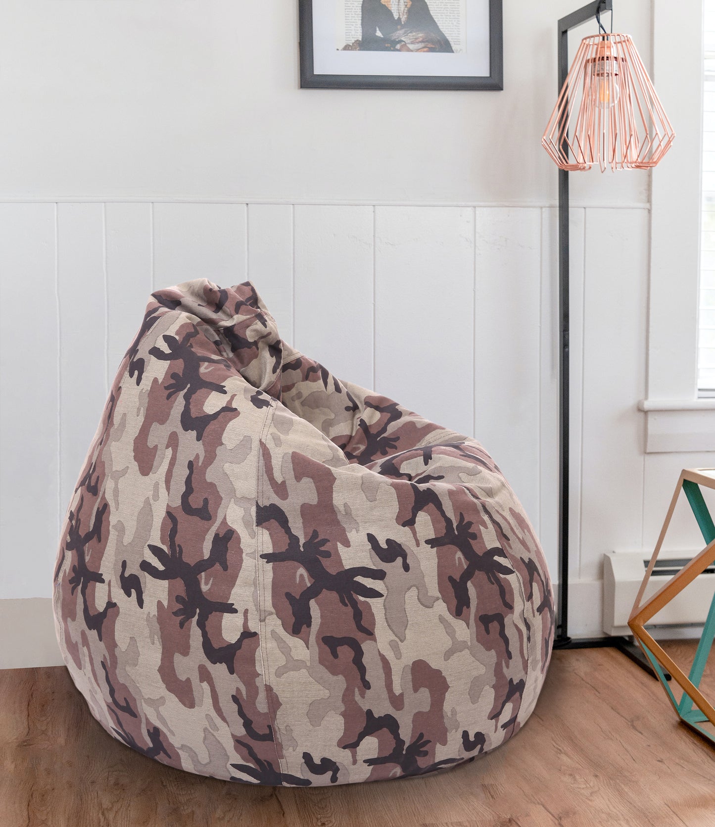 Style Homez Classic Premium Cotton Canvas Camouflage Printed Bean Bag XL Size Filled with Beans Fillers