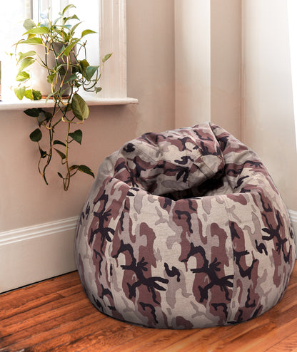 Style Homez Classic Premium Cotton Canvas Camouflage Printed Bean Bag XL Size Filled with Beans Fillers
