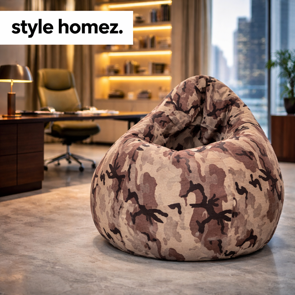 Style Homez Classic Premium Cotton Canvas Camouflage Printed Bean Bag XL Size Filled with Beans Fillers