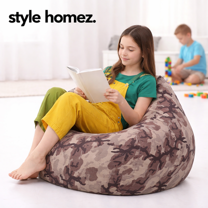Style Homez Classic Premium Cotton Canvas Camouflage Printed Bean Bag XL Size Filled with Beans Fillers