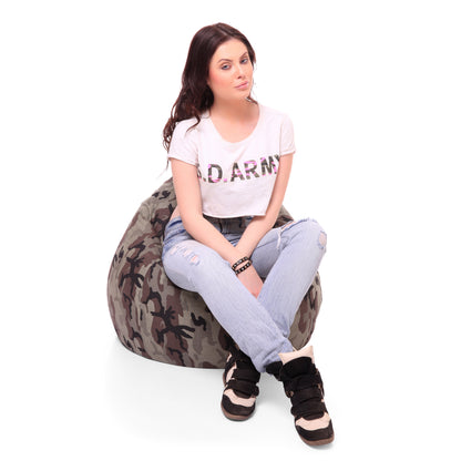 Style Homez Classic Premium Cotton Canvas Camouflage Printed Bean Bag XL Size Filled with Beans Fillers