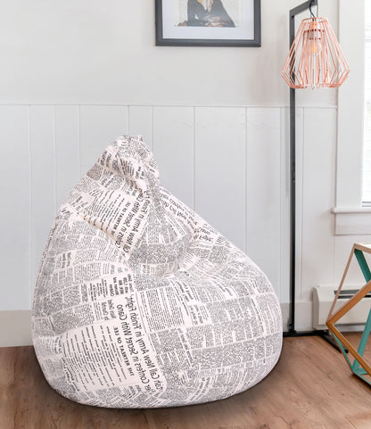 Style Homez Classic Premium Cotton Canvas Newspaper Printed Bean Bag XL Size Filled with Beans Fillers