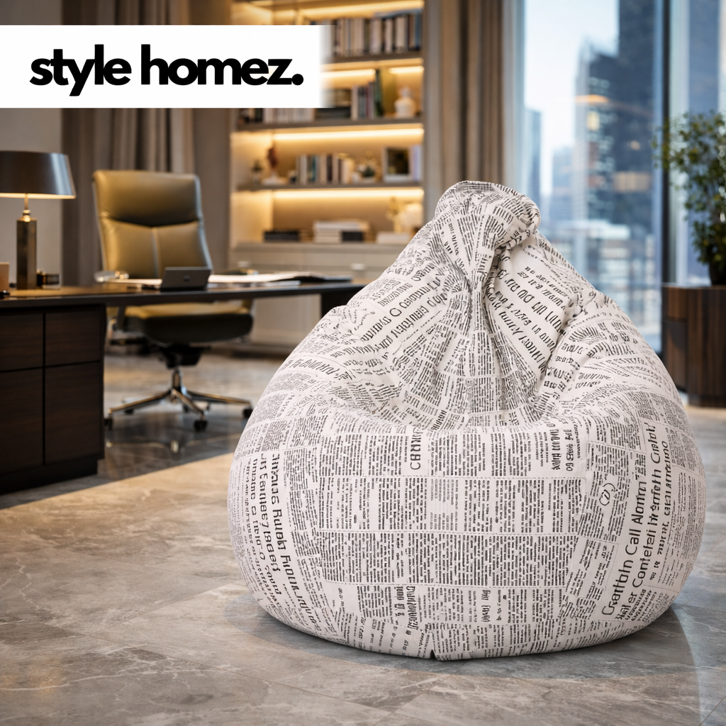 Style Homez Classic Premium Cotton Canvas Newspaper Printed Bean Bag XL Size Filled with Beans Fillers
