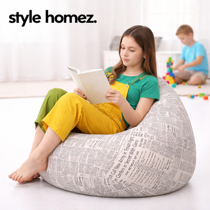 Style Homez Classic Premium Cotton Canvas Newspaper Printed Bean Bag XL Size Filled with Beans Fillers
