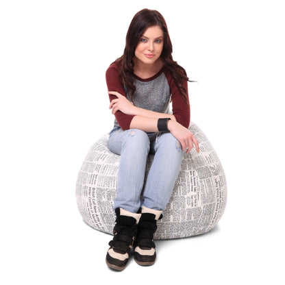 Style Homez Classic Premium Cotton Canvas Newspaper Printed Bean Bag XL Size Filled with Beans Fillers