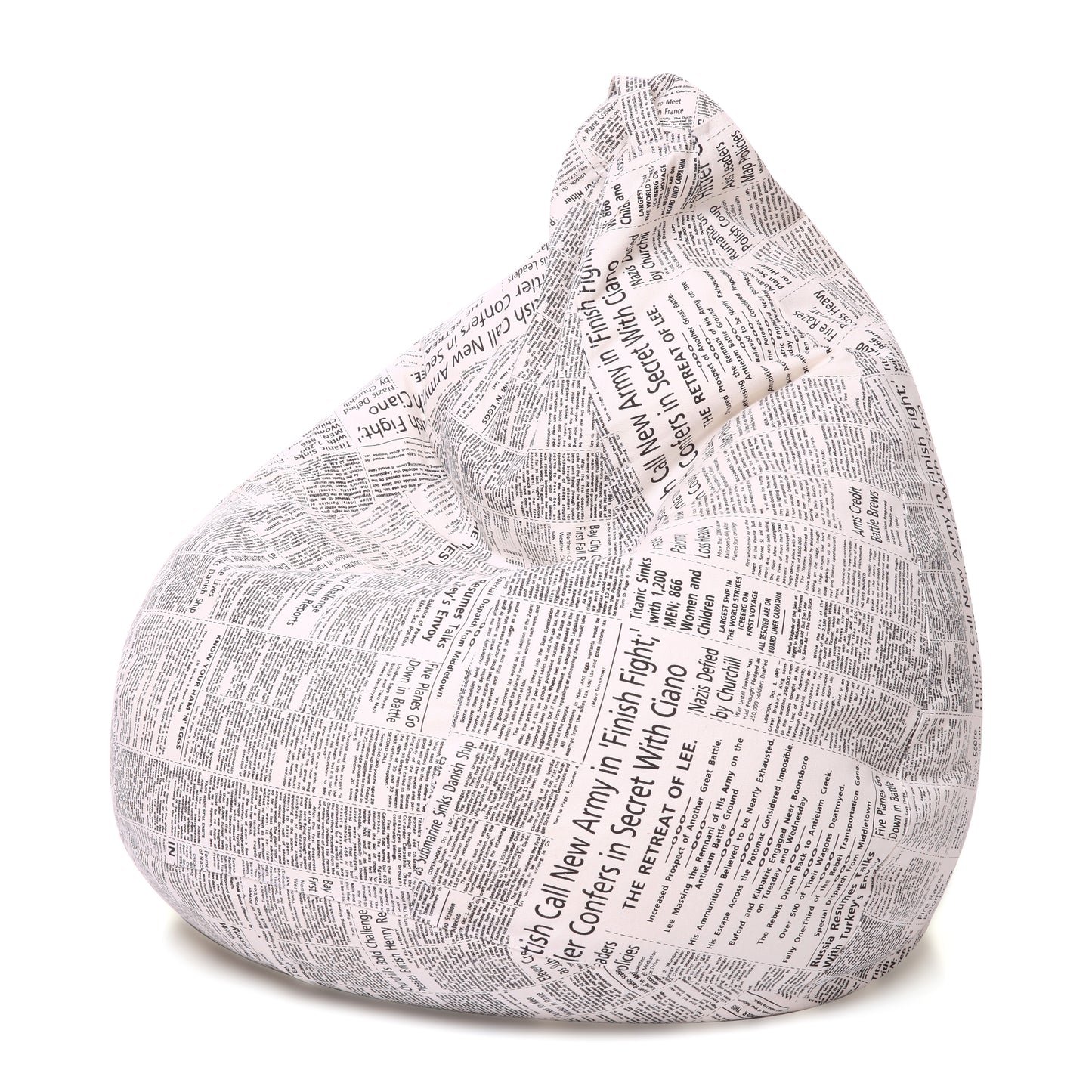 Style Homez Classic Premium Cotton Canvas Newspaper Printed Bean Bag XL Size Filled with Beans Fillers