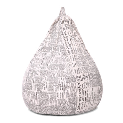 Style Homez Classic Premium Cotton Canvas Newspaper Printed Bean Bag XL Size Filled with Beans Fillers