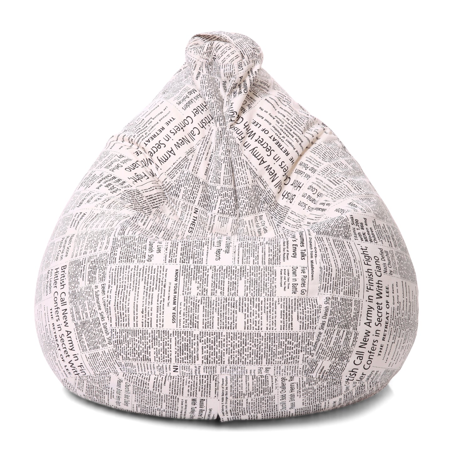 Style Homez Classic Premium Cotton Canvas Newspaper Printed Bean Bag XL Size Filled with Beans Fillers