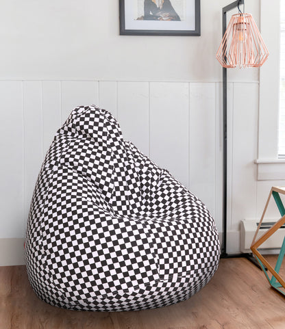 Style Homez Classic Premium Cotton Canvas Checkered Printed Bean Bag XL Size Filled with Beans Fillers