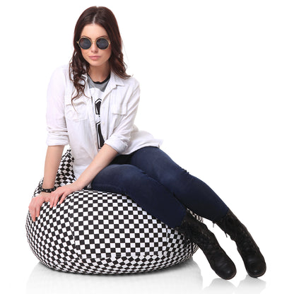 Style Homez Classic Premium Cotton Canvas Checkered Printed Bean Bag XL Size Filled with Beans Fillers