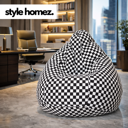 Style Homez Classic Premium Cotton Canvas Checkered Printed Bean Bag XL Size Filled with Beans Fillers