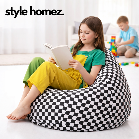 Style Homez Classic Premium Cotton Canvas Checkered Printed Bean Bag XL Size Filled with Beans Fillers