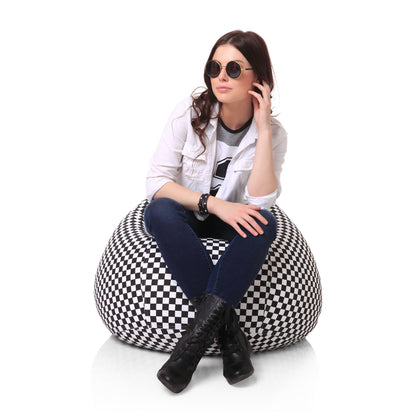 Style Homez Classic Premium Cotton Canvas Checkered Printed Bean Bag XL Size Filled with Beans Fillers