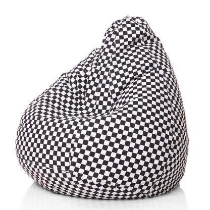 Style Homez Classic Premium Cotton Canvas Checkered Printed Bean Bag XL Size Filled with Beans Fillers
