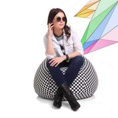 Style Homez Classic Premium Cotton Canvas Checkered Printed Bean Bag XL Size Filled with Beans Fillers
