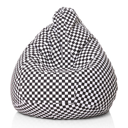 Style Homez Classic Premium Cotton Canvas Checkered Printed Bean Bag XL Size Filled with Beans Fillers
