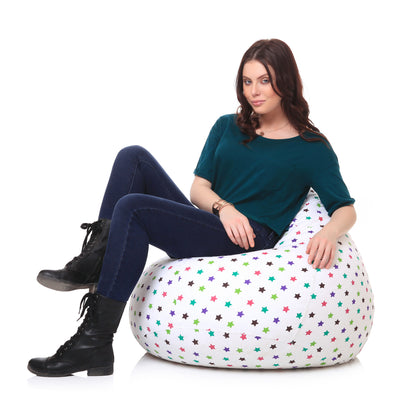 Style Homez Classic Premium Cotton Canvas Star Printed Bean Bag XL Size Filled with Beans Fillers