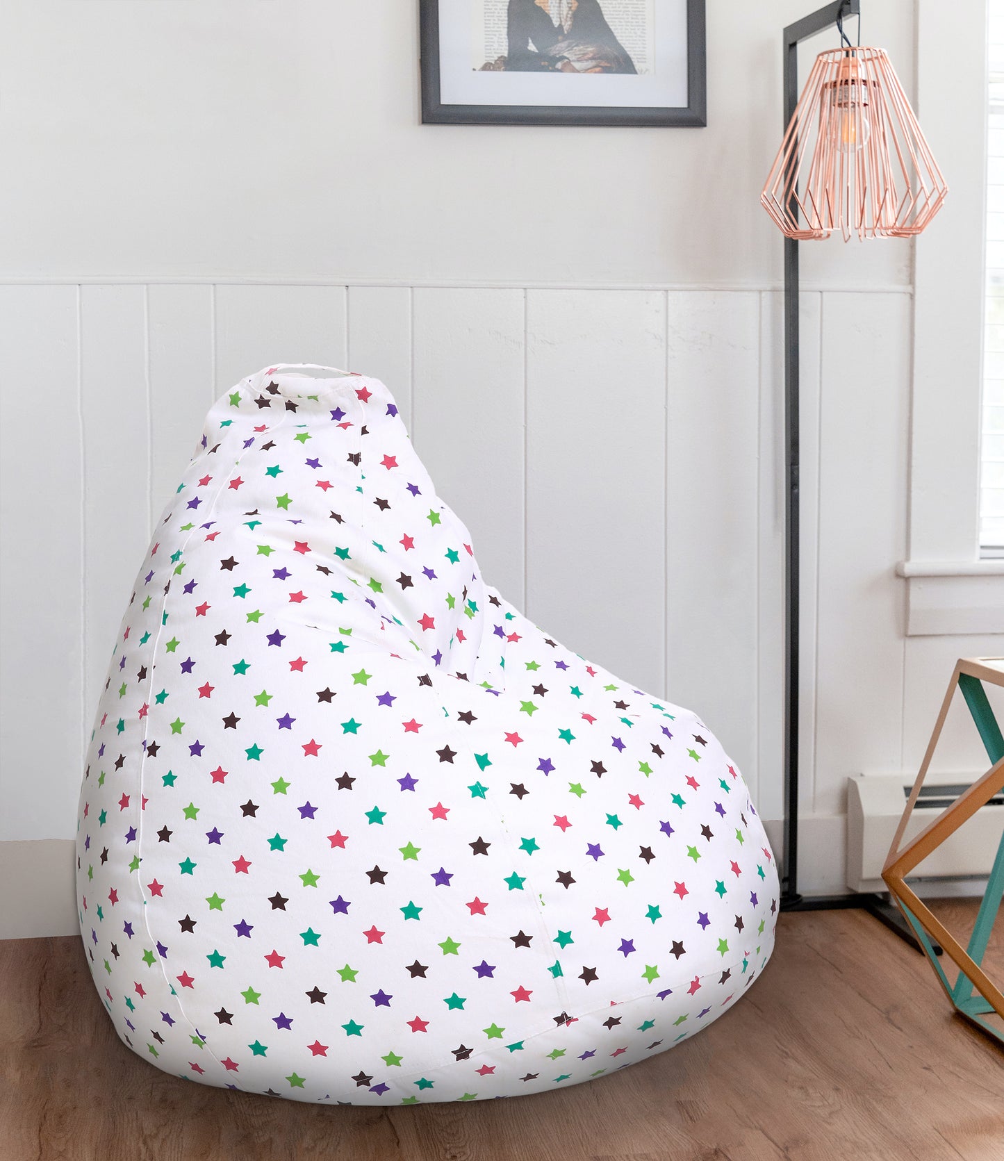 Style Homez Classic Premium Cotton Canvas Star Printed Bean Bag XL Size Filled with Beans Fillers