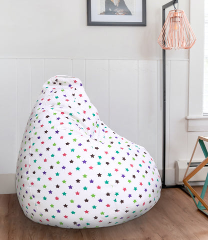 Style Homez Classic Premium Cotton Canvas Star Printed Bean Bag XL Size Filled with Beans Fillers