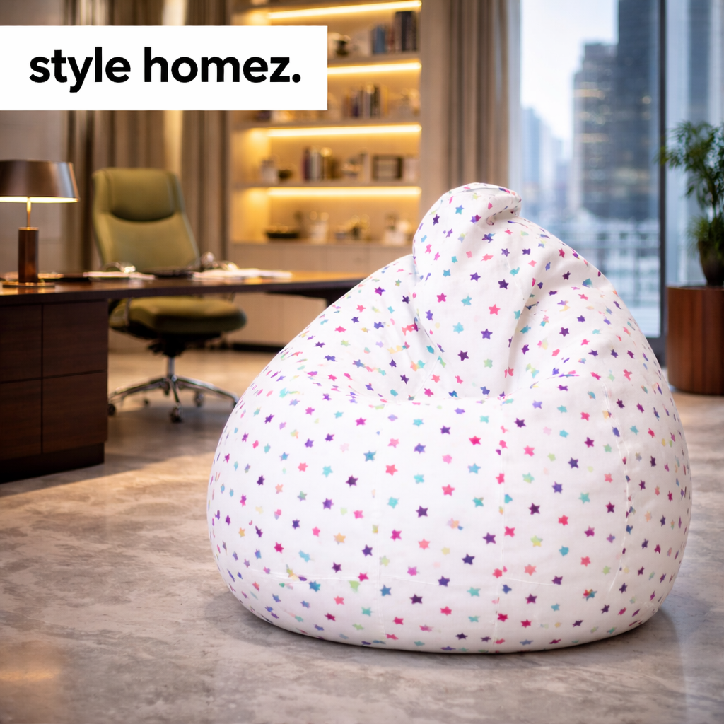 Style Homez Classic Premium Cotton Canvas Star Printed Bean Bag XL Size Filled with Beans Fillers