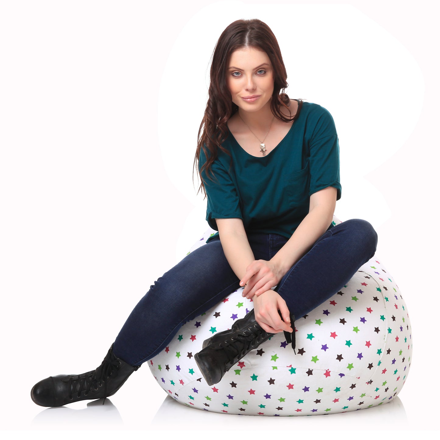 Style Homez Classic Premium Cotton Canvas Star Printed Bean Bag XL Size Filled with Beans Fillers