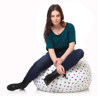Style Homez Classic Premium Cotton Canvas Star Printed Bean Bag XL Size Filled with Beans Fillers