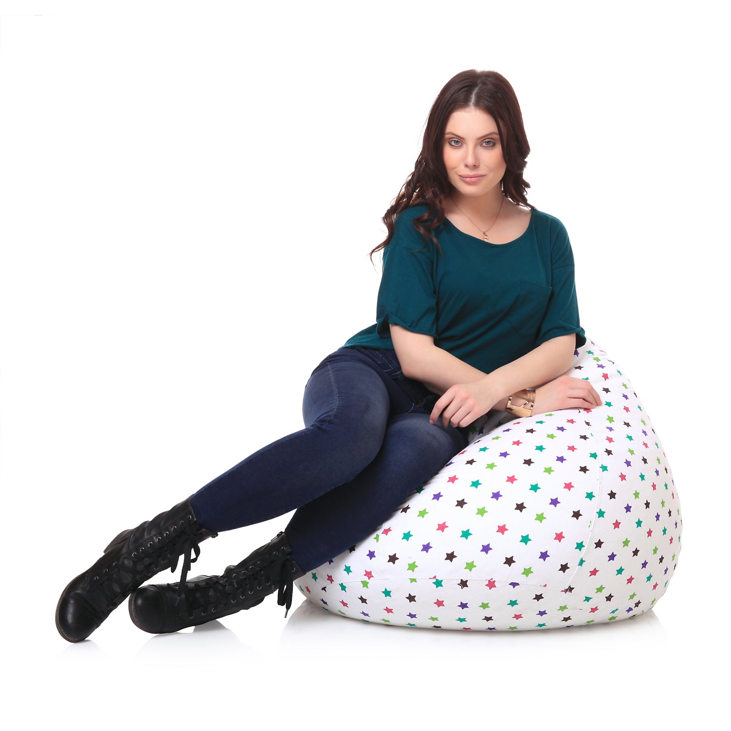 Style Homez Classic Premium Cotton Canvas Star Printed Bean Bag XL Size Filled with Beans Fillers