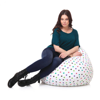 Style Homez Classic Premium Cotton Canvas Star Printed Bean Bag XL Size Filled with Beans Fillers