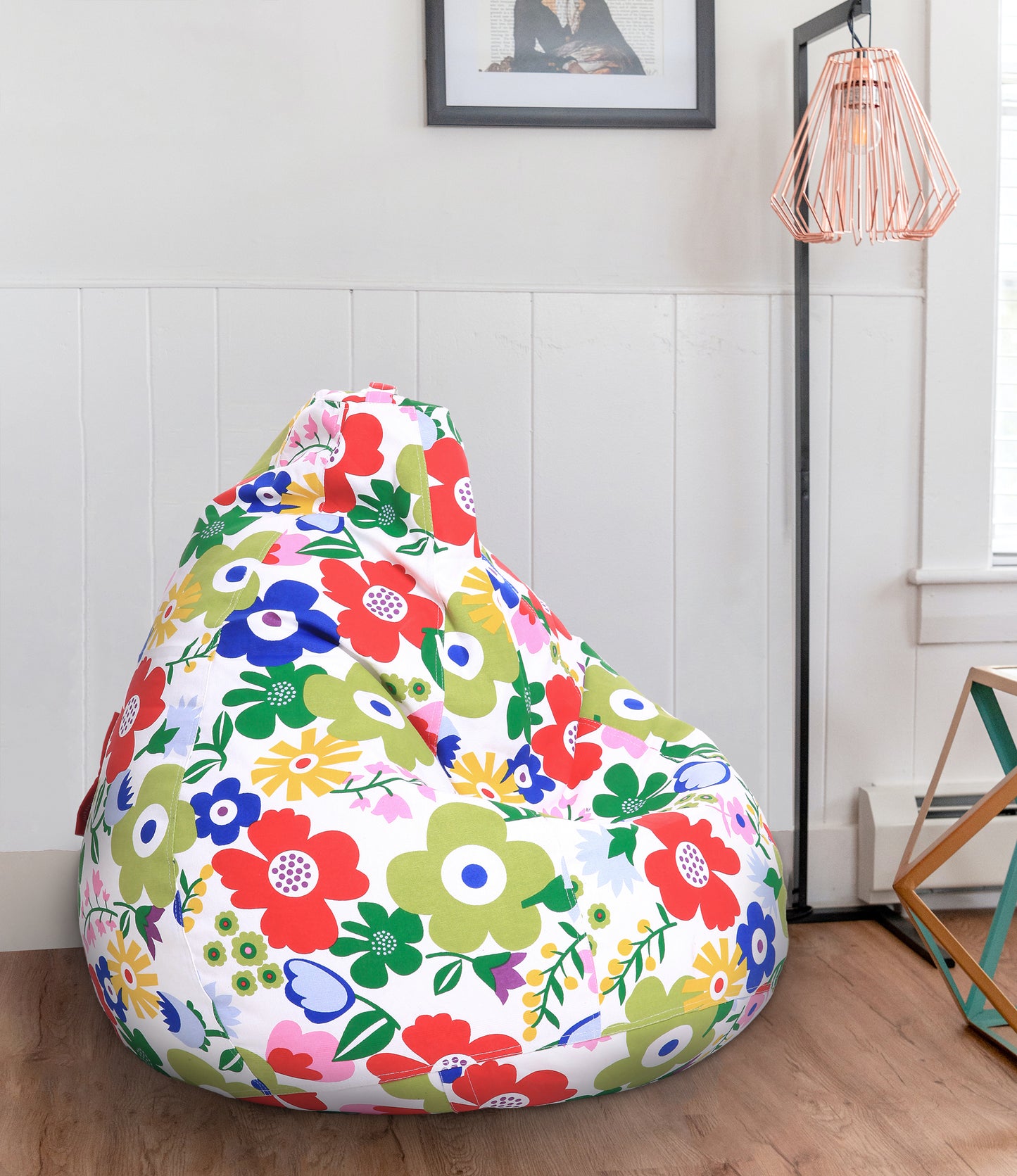 Style Homez Classic Premium Cotton Canvas Floral Printed Bean Bag XL Size Filled with Beans Fillers