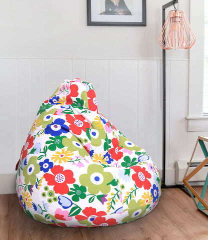 Style Homez Classic Premium Cotton Canvas Floral Printed Bean Bag XL Size Filled with Beans Fillers