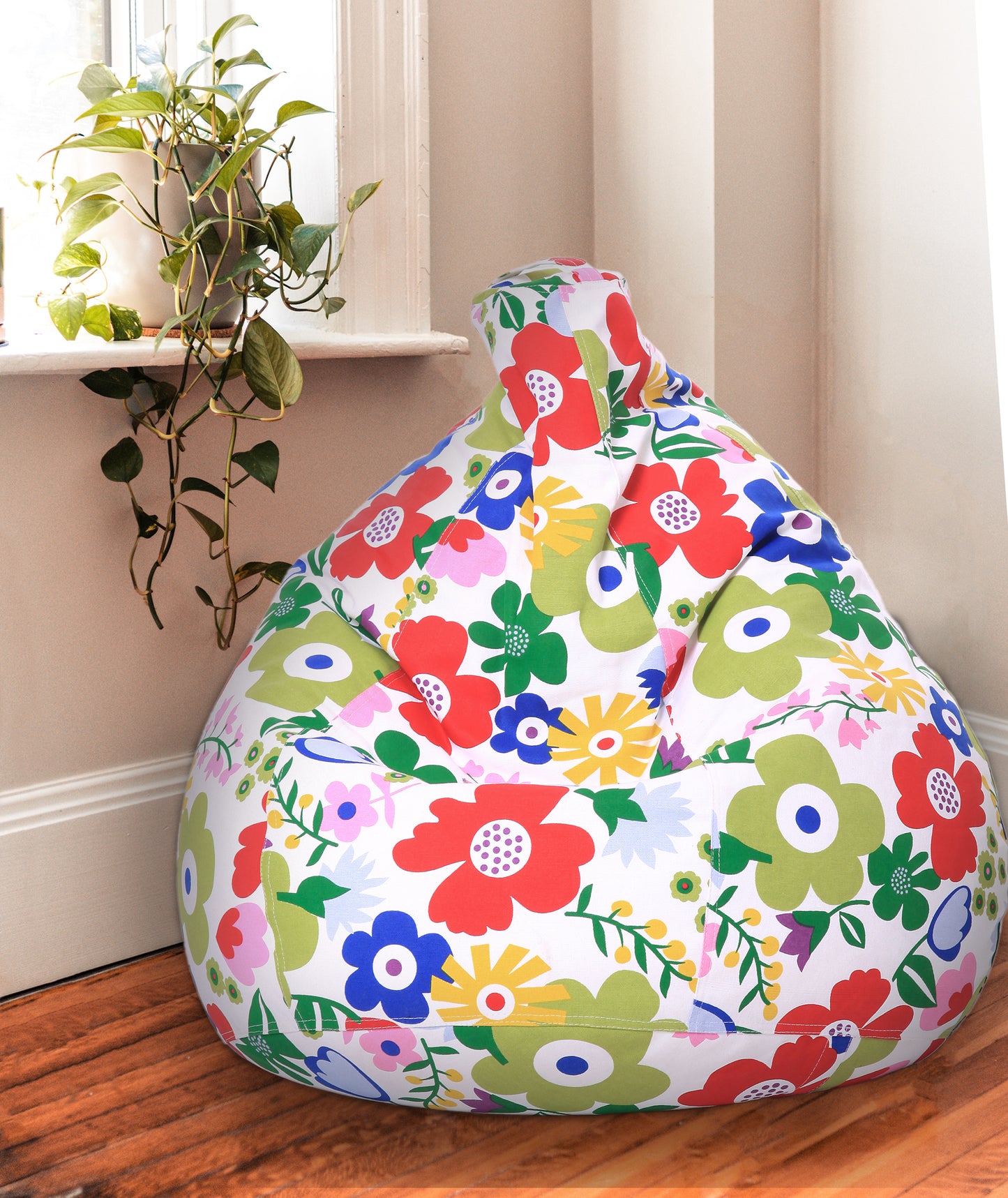 Style Homez Classic Premium Cotton Canvas Floral Printed Bean Bag XL Size Filled with Beans Fillers