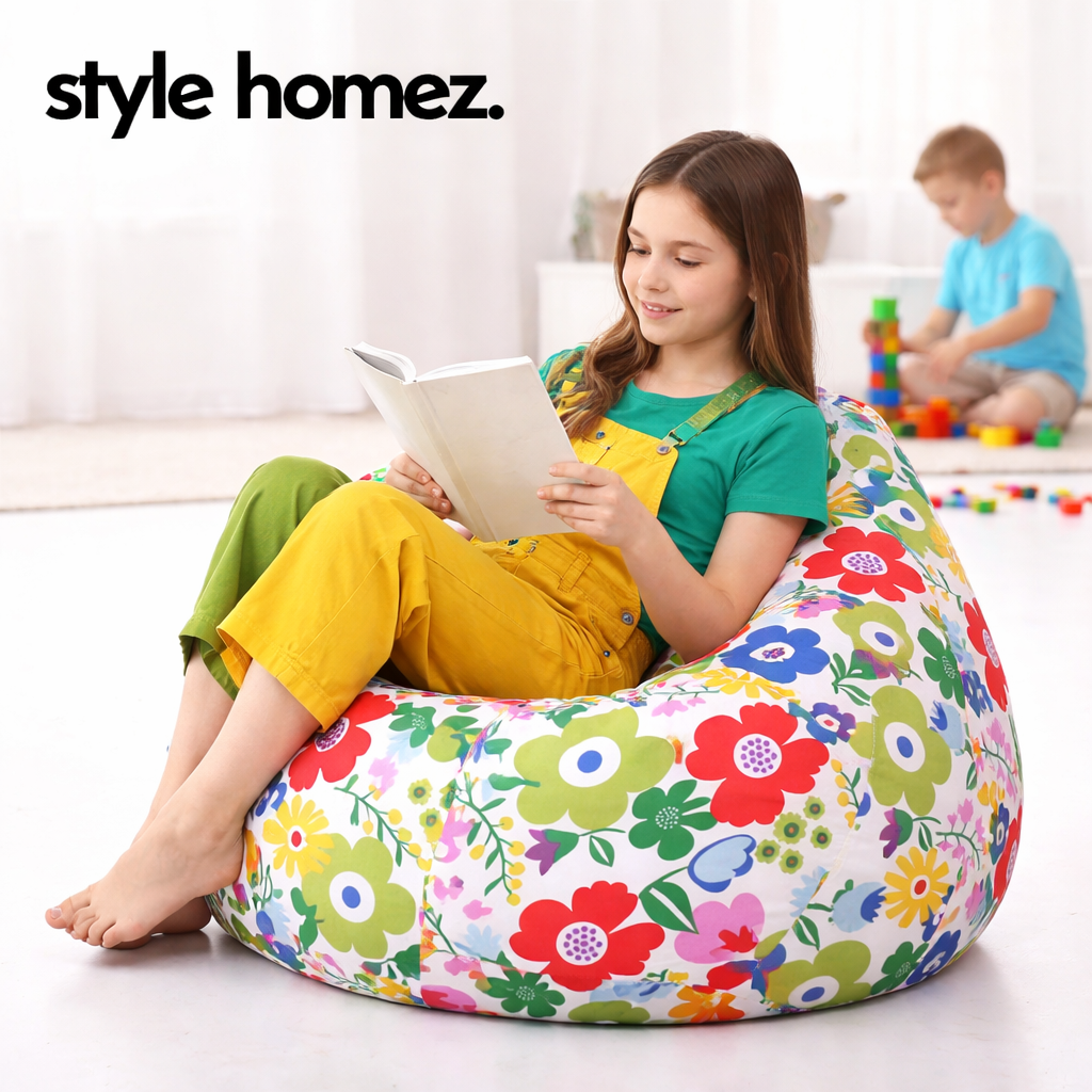 Style Homez Classic Premium Cotton Canvas Floral Printed Bean Bag XL Size Filled with Beans Fillers