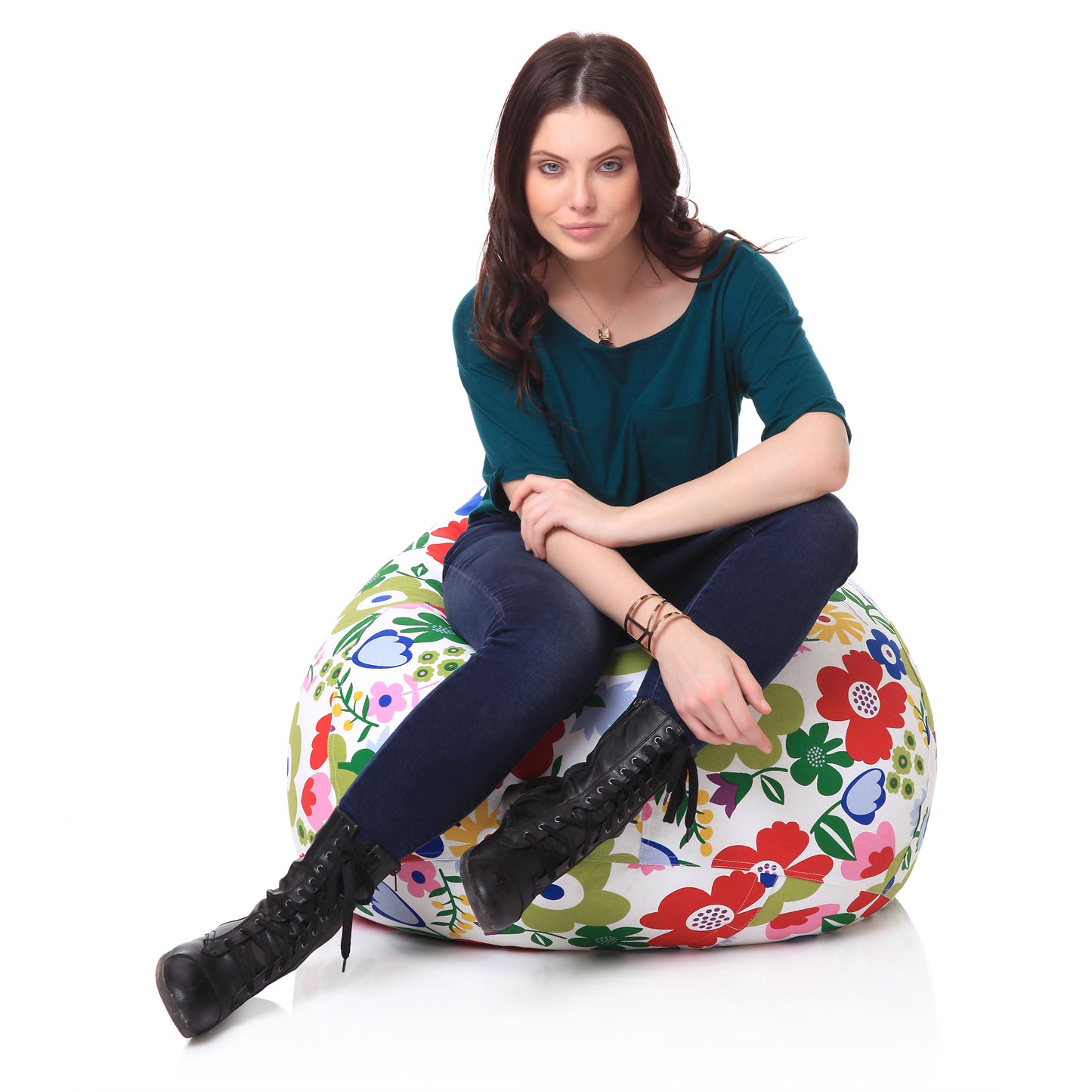Style Homez Classic Premium Cotton Canvas Floral Printed Bean Bag XL Size Filled with Beans Fillers