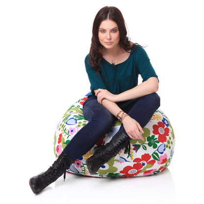 Style Homez Classic Premium Cotton Canvas Floral Printed Bean Bag XL Size Filled with Beans Fillers