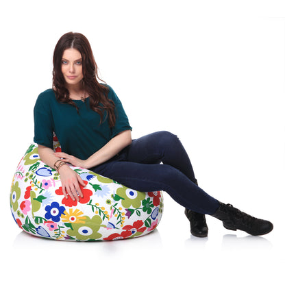 Style Homez Classic Premium Cotton Canvas Floral Printed Bean Bag XL Size Filled with Beans Fillers